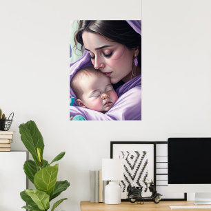 Schattige Moeder en Baby Koesteren Memento Wall Ar Poster