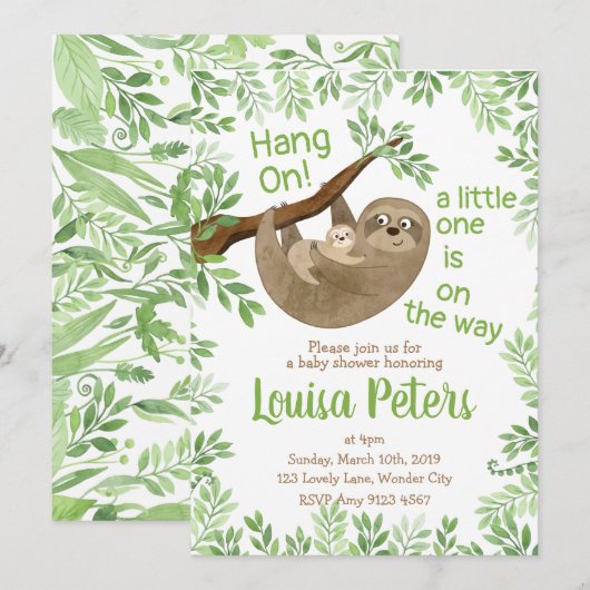 Schattige moeder en Baby Sloth Baby shower Kaart (Voorkant / Achterkant)