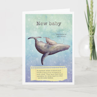 Schattige moeder en baby walvis. Nieuwe babykaart. Kaart