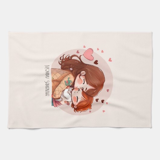 Schattige moeder en dochter Bond (14) Theedoek (Horizontaal)