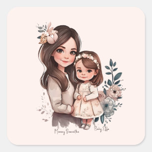Schattige moeder en dochter Bond (3) Vierkante Sticker