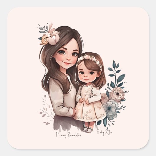 Schattige moeder en dochter Bond (3) Vierkante Sticker (Voorkant)