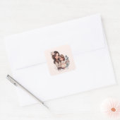 Schattige moeder en dochter Bond (3) Vierkante Sticker (Envelop)