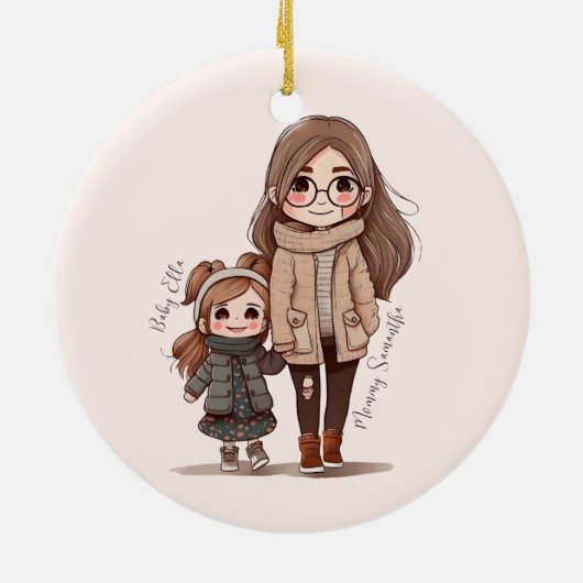 Schattige moeder en dochter Bond (5) Keramisch Ornament (Achterkant)