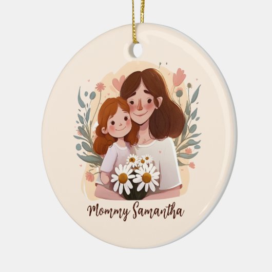 Schattige moeder en dochter Bond - Bloemen Lijst ( Keramisch Ornament (Links)