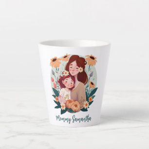 Schattige moeder en dochter Bond - Bloemen Lijst ( Latte Mok