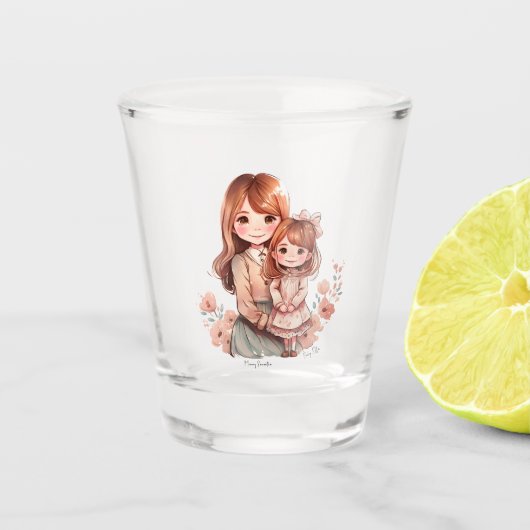 Schattige moeder en dochter Bond Shot Glas (Voorkant)