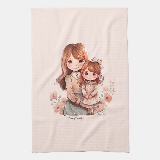 Schattige moeder en dochter Bond Theedoek (Verticaal)