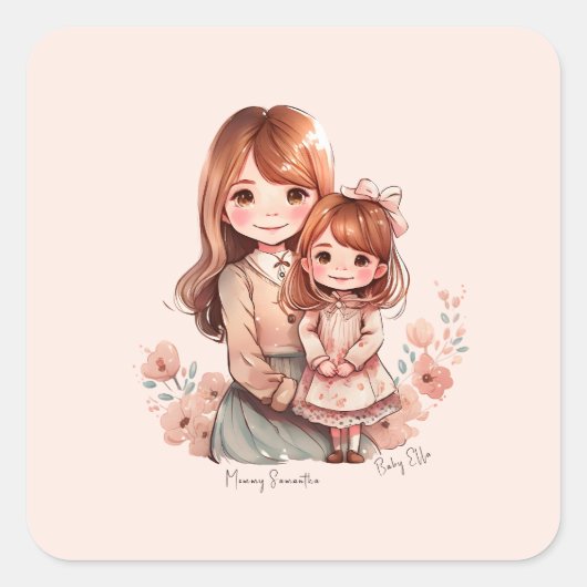 Schattige moeder en dochter Bond Vierkante Sticker (Voorkant)
