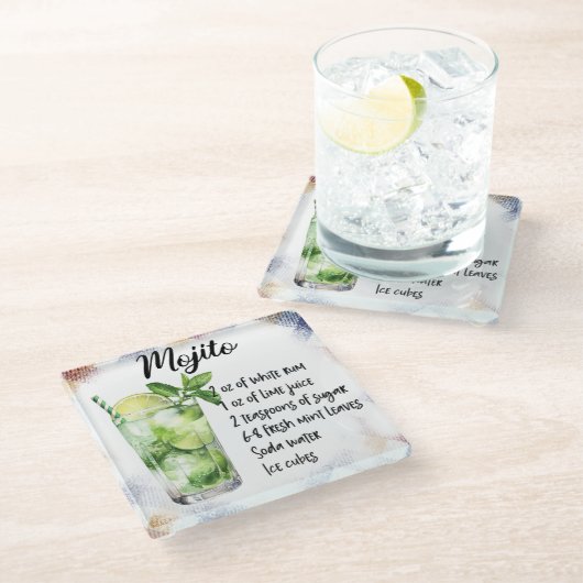 Schattige Mojito cocktailrecept Glazen Onderzetter (Schuin)