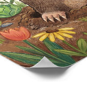 Schattige Mol en Bloemen Kleurpotlood Tekening Kin Poster (Hoek)