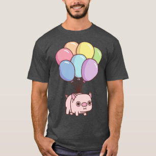 Schattige mollig varken met regenboogballonnen t-shirt