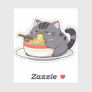 Schattige Mollige Kat Genietend van Ramennoedels Sticker