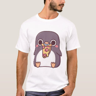 Schattige Mollige Pinguïn Met Reep Pepperoni Pizza T-shirt