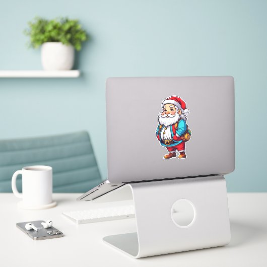 Schattige mollige Santa Sticker (Laptop op bureau)