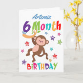 Schattige Monkey 6 maanden jarig Kaart (Gele Bloem)