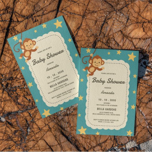 Schattige Monkey Baby shower Invitation Kaart