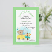 Schattige Monkey Car Boy Verjaardagsfeestje Groen Kaart (Staand voorkant)