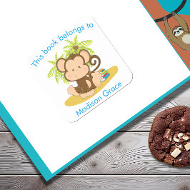 Schattige Monkey Dit boek behoort tot Bookplate Vierkante Sticker
