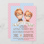 Schattige Monkey Gender Reveal Kaart (Voorkant / Achterkant)