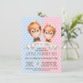 Schattige Monkey Gender Reveal Kaart (Staand voorkant)