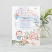 Schattige Monkey Girl Kite Baby shower Picknick Kaart (Staand voorkant)