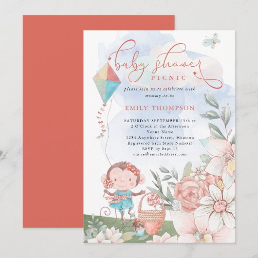 Schattige Monkey Girl Kite Baby shower Picknick Kaart (Voorkant / Achterkant)