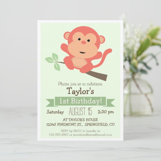 Schattige Monkey, het verjaardagsfeest van Oerwoud Kaart (Staand voorkant)