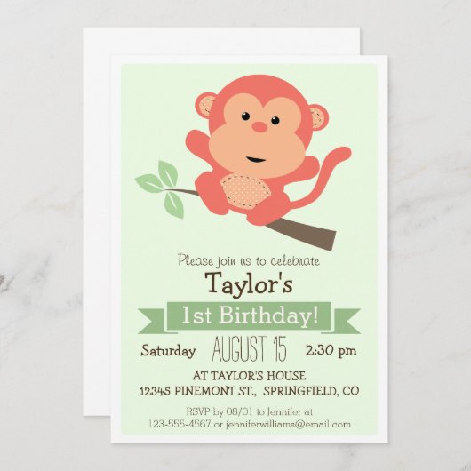 Schattige Monkey, het verjaardagsfeest van Oerwoud Kaart (Voorkant / Achterkant)