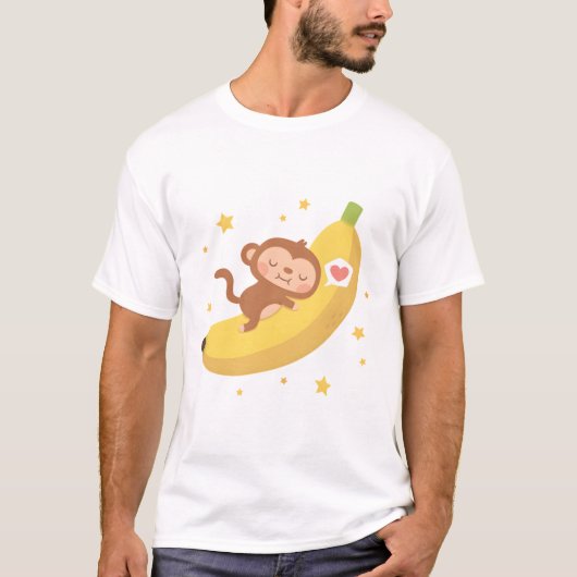 Schattige Monkey Hugging Banana Moon T-shirt (Voorkant)