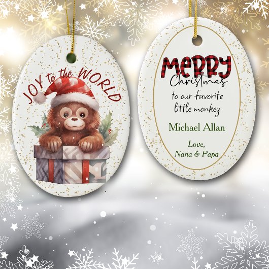 Schattige Monkey Joy aan de Wereld Kleinkind Keramisch Ornament