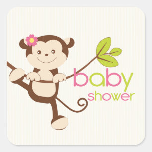 Schattige Monkey Meisje Baby shower Sticker