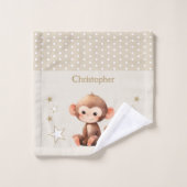Schattige Monkey Naam toevoegen Polka Dots Stars B Washandje (Wasdoekje)