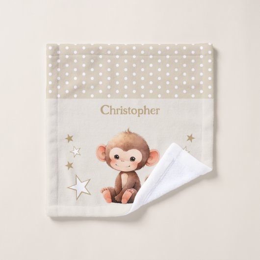 Schattige Monkey Naam toevoegen Polka Dots Stars B Washandje (Wasdoekje)