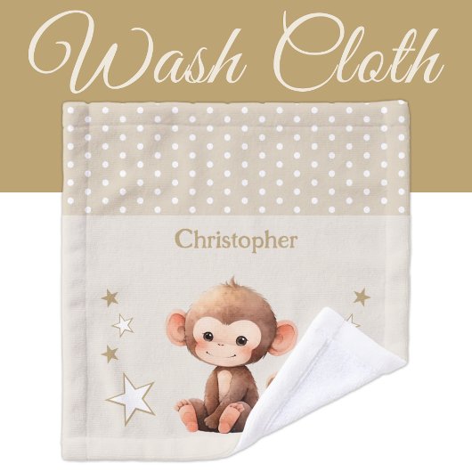 Schattige Monkey Naam toevoegen Polka Dots Stars B Washandje