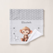 Schattige Monkey Naam toevoegen Polka Dots Stars G Washandje (Wasdoekje)
