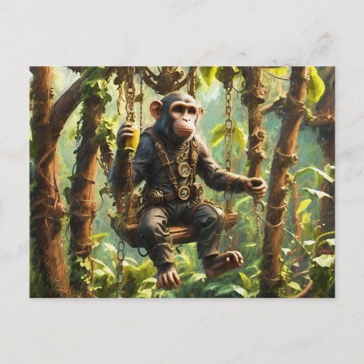 Schattige Monkey Oerwoud Steampunk Briefkaart (Voorkant)
