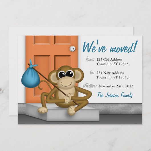 Schattige Monkey on Doorstep - Verhuisaankondiging Aankondiging (Voorkant / Achterkant)