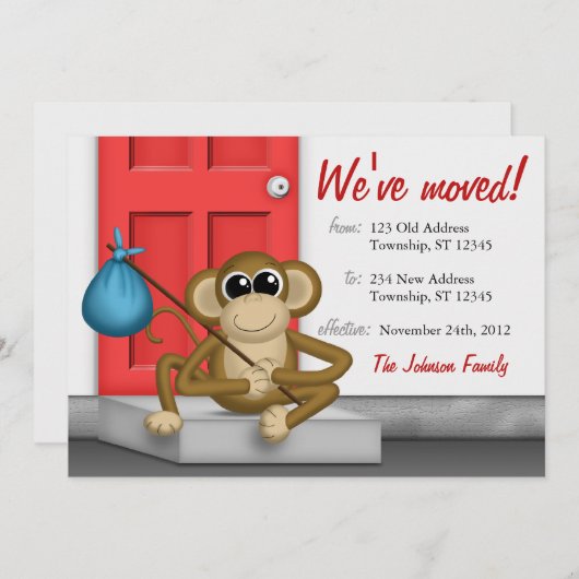 Schattige Monkey on Doorstep - Verhuisaankondiging Aankondiging (Voorkant / Achterkant)