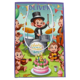 Schattige Monkey Orchestra 2 jaar oude verjaardags Medium Cadeauzakje