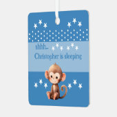 Schattige Monkey Shhh Add Naam is Slaapblauw Metalen Ornament (Voorkant links)