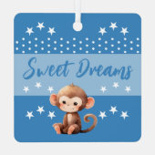 Schattige Monkey Shhh Add Naam is Slaapblauw Metalen Ornament (Achterkant)