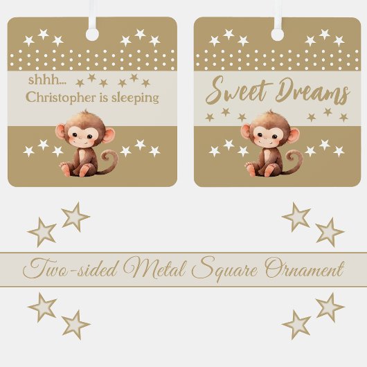 Schattige Monkey Shhh Voeg naam is slapen bruin Metalen Ornament