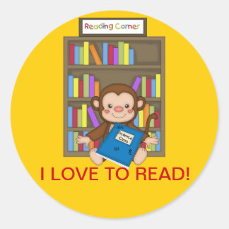 Schattige Monkey Terug naar School Reading Ronde Sticker