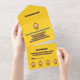 Schattige Monkey Theme Boy Baby shower All In One Uitnodiging