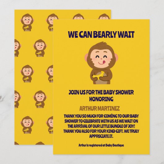 Schattige Monkey Theme Boy Baby shower Kaart (Voorkant / Achterkant)