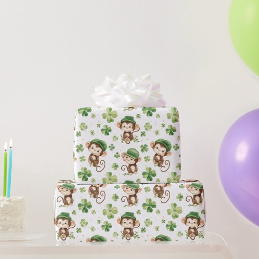 Schattige Monkeys Green Pet Shamrock St. Patrick's Cadeaupapier (Feestgeschenken)