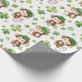Schattige Monkeys Green Pet Shamrock St. Patrick's Cadeaupapier (Hoek)
