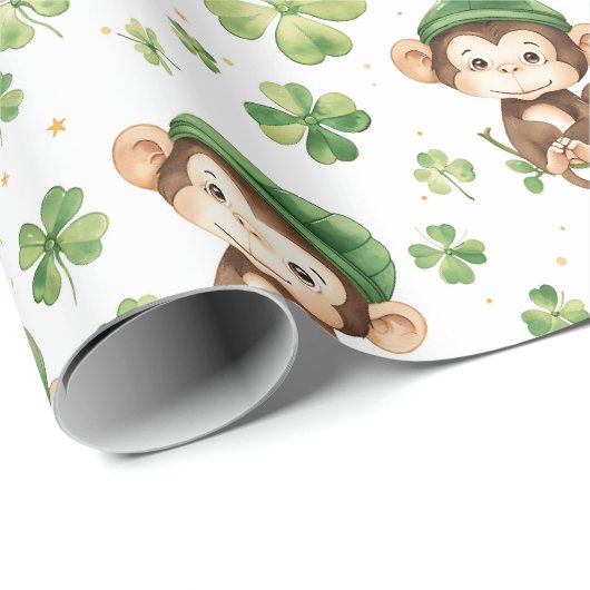 Schattige Monkeys Green Pet Shamrock St. Patrick's Cadeaupapier (Rol Hoek)