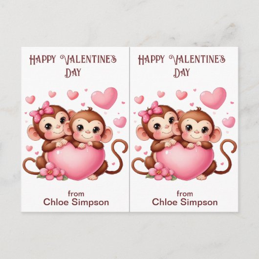 Schattige Monkeys Kind Valentijn Party Classroom K Briefkaart (Voorkant)